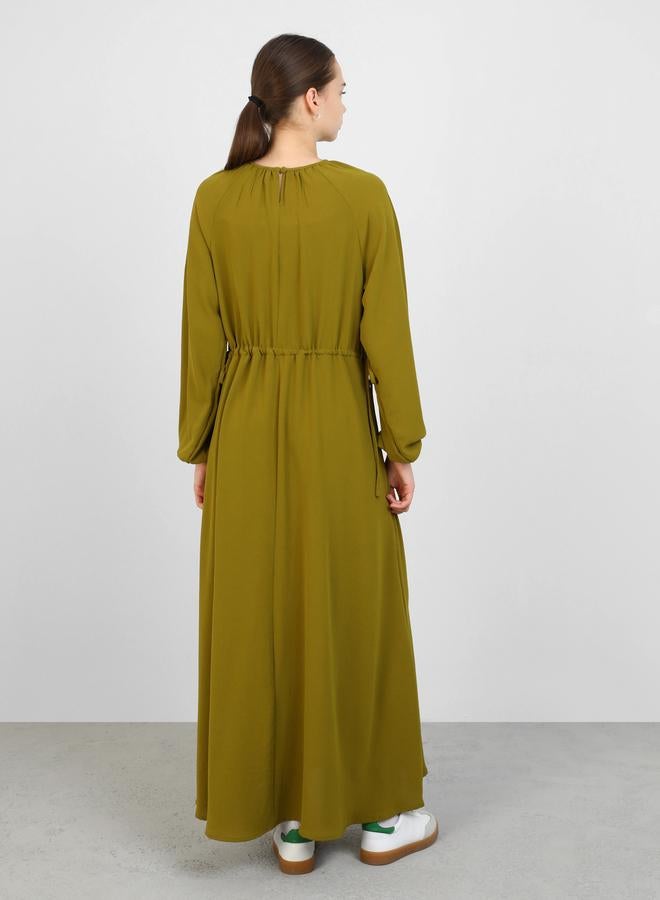 Benin by modanisa Olive Green Balloon Sleeve Maxi Dress - Image 4