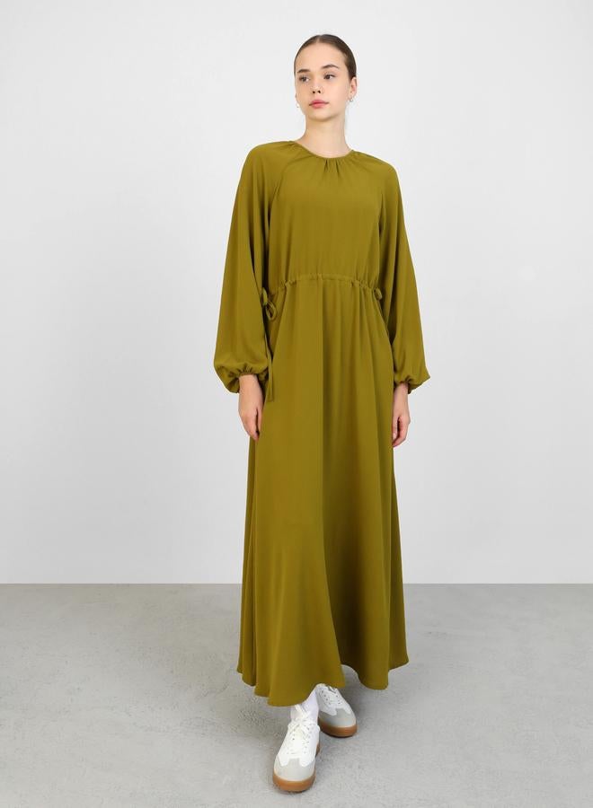 Benin by modanisa Olive Green Balloon Sleeve Maxi Dress - Image 1