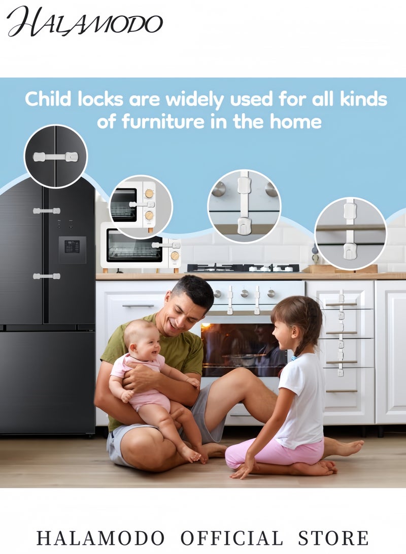 Halamodo 2-Piece Child Safety Locks for Refrigerator Freezer Cabinets Drawers and Appliances Adjustable Strap Latches with 3M Adhesive Baby and Pet Proofing for Easy Installation - Image 4