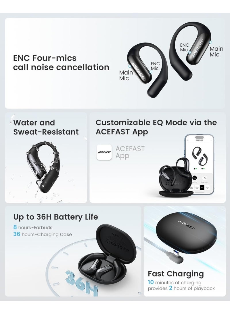 أسيفاست سماعات أذن لاسلكية AceFit Air مفتوحة الأذن، صوت جهير غني، سماعات رأس رياضية بلوتوث 5.4 مع علبة شحن، وقت تشغيل 32 ساعة، سماعات أذن IP54 مقاومة للماء للجري وركوب الدراجات والمشي والتمرين - Image 2