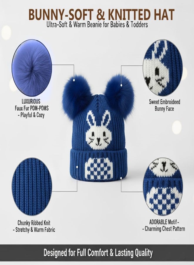 FIT FOCUS Kids Cap's Baby's Super Warm Winter Woolen Skull Beanie Cap with Fur Inside| Double Pompom Baby Hat Alien Cap's (in, Age, 0 Months, 24 Months, Blue) - Image 3