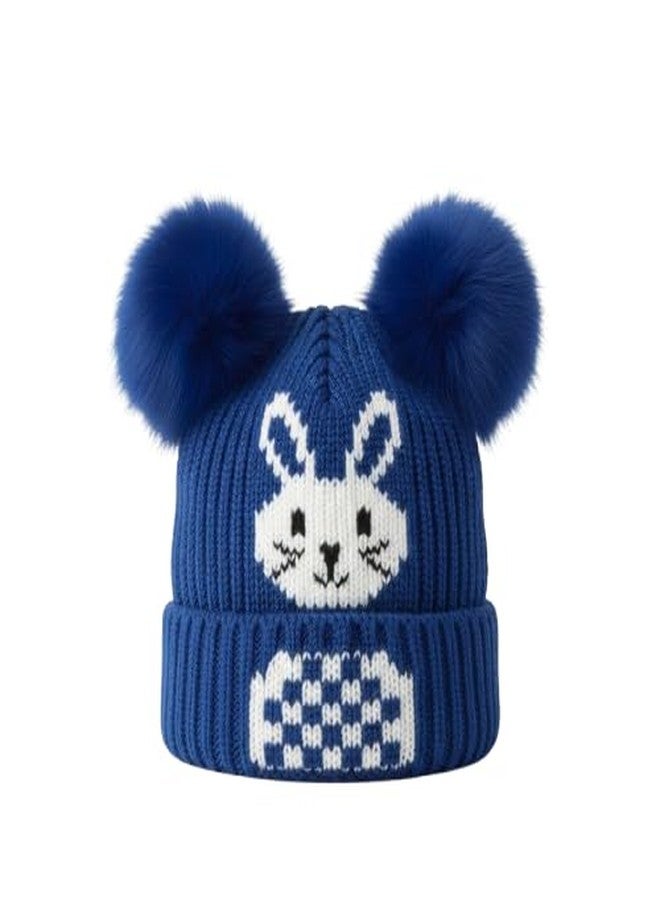 FIT FOCUS Kids Cap's Baby's Super Warm Winter Woolen Skull Beanie Cap with Fur Inside| Double Pompom Baby Hat Alien Cap's (in, Age, 0 Months, 24 Months, Blue) - Image 1
