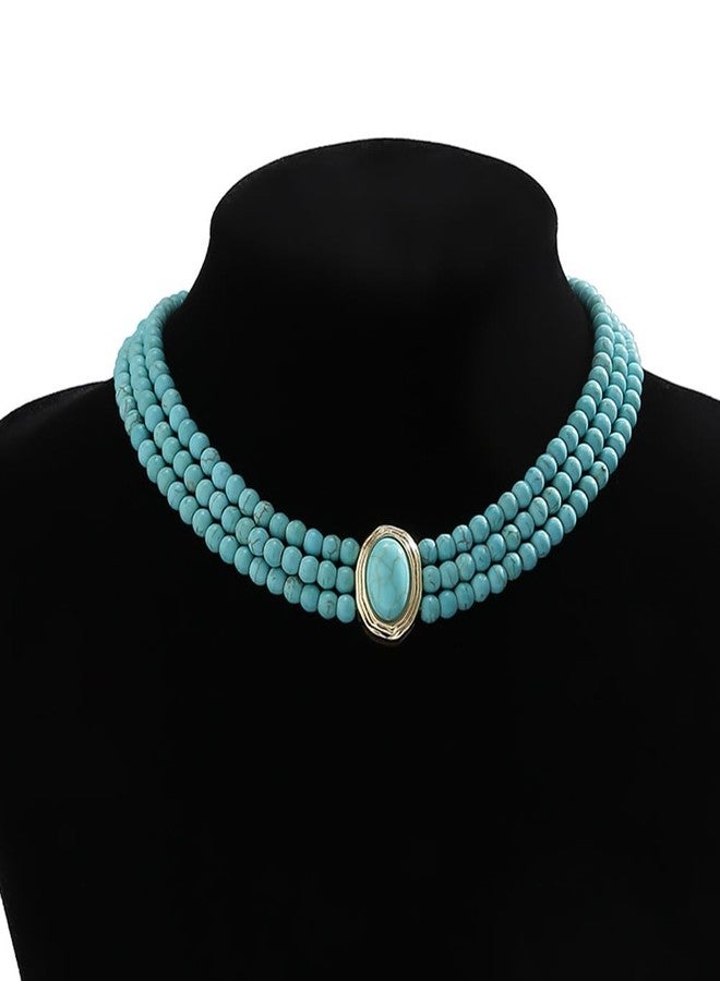 سيثر قلادة شوكر من اللؤلؤ بثلاث طبقات للنساء، قلادة سلسلة لؤلؤ بوهيمية، مجوهرات عصرية لحفلات الهالوين، هدية عيد الميلاد (فيروزي) - Image 4