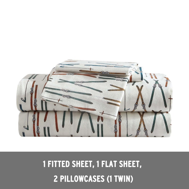 Eddie Bauer Eddie Bauer - King Sheets  Cotton Flannel Bedding Set  Brushed for Extra Softness  Cozy Home Decor (Ski Line White  King)  - Image 3