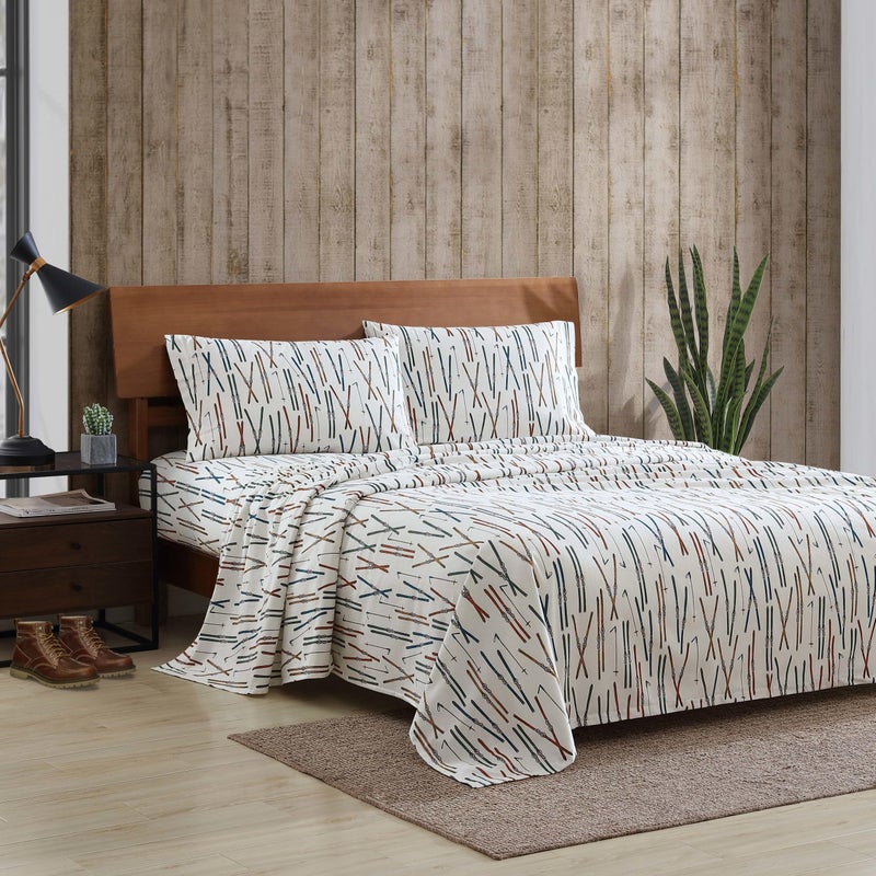 Eddie Bauer Eddie Bauer - King Sheets  Cotton Flannel Bedding Set  Brushed for Extra Softness  Cozy Home Decor (Ski Line White  King)  - Image 2