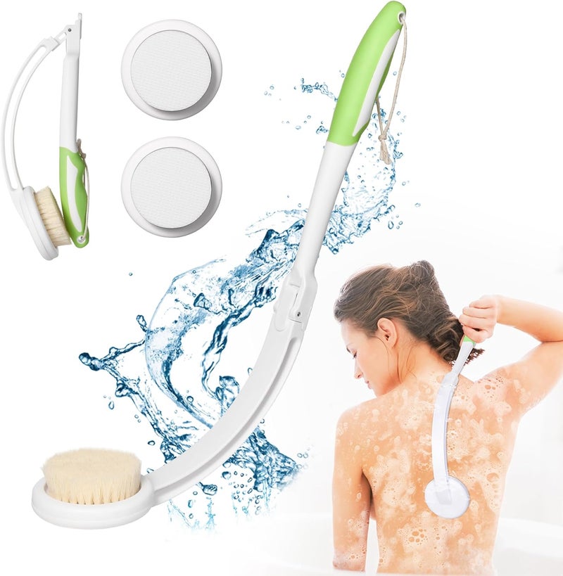 Fanwer 3 in 1 Lotion Applicator for Back Self Elderly & Back Bath Brush for Shower for Men and Women with Long Handle, 18.9in Curved Long Handled Shower Body Brush, Back Scrubber for Shower - Image 1