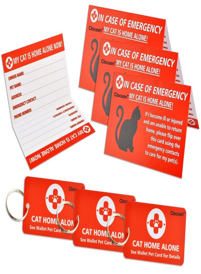 Clocean My Cats are Home Alone Alert Key Tag Keychain Emergency Contact Wallet Card Folded - 2 Writable Back Sides (CAT Emergency Wallet Card & Tag)… - Image 1