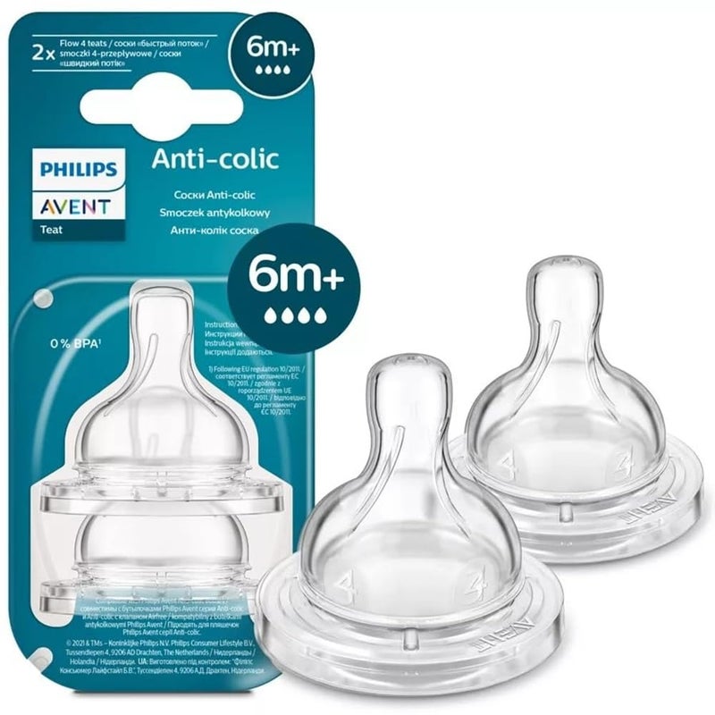 Avent Philips Classic Anti-Colic Baby Bottle 6M+ Flow Teat/Nipple (Pack of 2) | SCY764/02 - Image 1