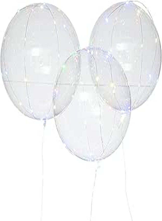 20 inch LED Light Up Bobo Balloons, Latex Clear Transparent Round Bubble Colorful Flash String Decorations Wedding Room Courtyard Kids Birthday Party Set Glow Christmas Halloween Decor(3Pcs) 