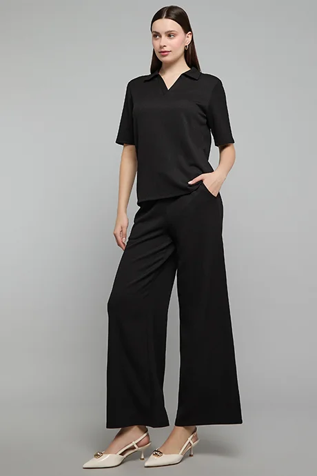 أر أند بي Textured Wide Leg Pants with Drawstring Waist
