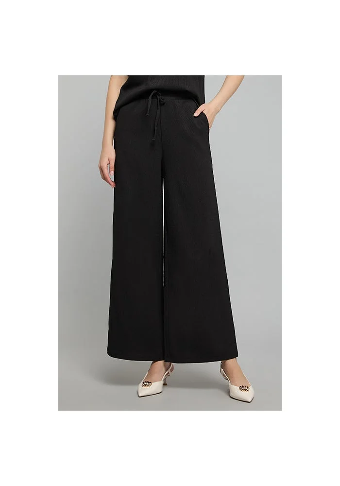 R&b Textured Wide Leg Pants with Drawstring Waist