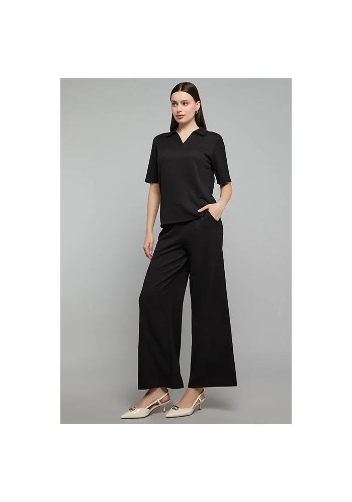 R&b Textured Wide Leg Pants with Drawstring Waist