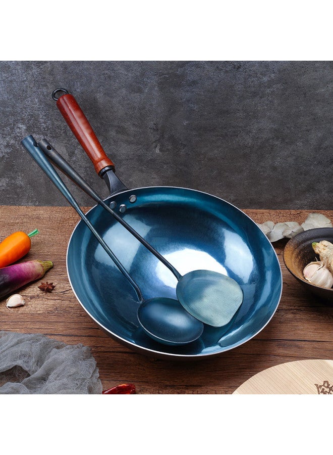 Gold Deposit Jin Cun Zhangqiu Wok Iron Pan Stir-fry Pan Non-coated Traditional Seasoned Iron Pan Mirror Finish Lightweight Model With Wooden Handle 34cm Pre-seasoned - Image 3