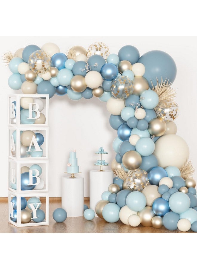 Amandir 153pcs Dusty Blue Balloon Baby Shower Decorations for Boy, Blue Balloon Arch Kit Baby Boxes with Letter (A-Z+Baby) for Boho Baby Shower Boy Birthday Gender Reveal Party Supplies - Image 1