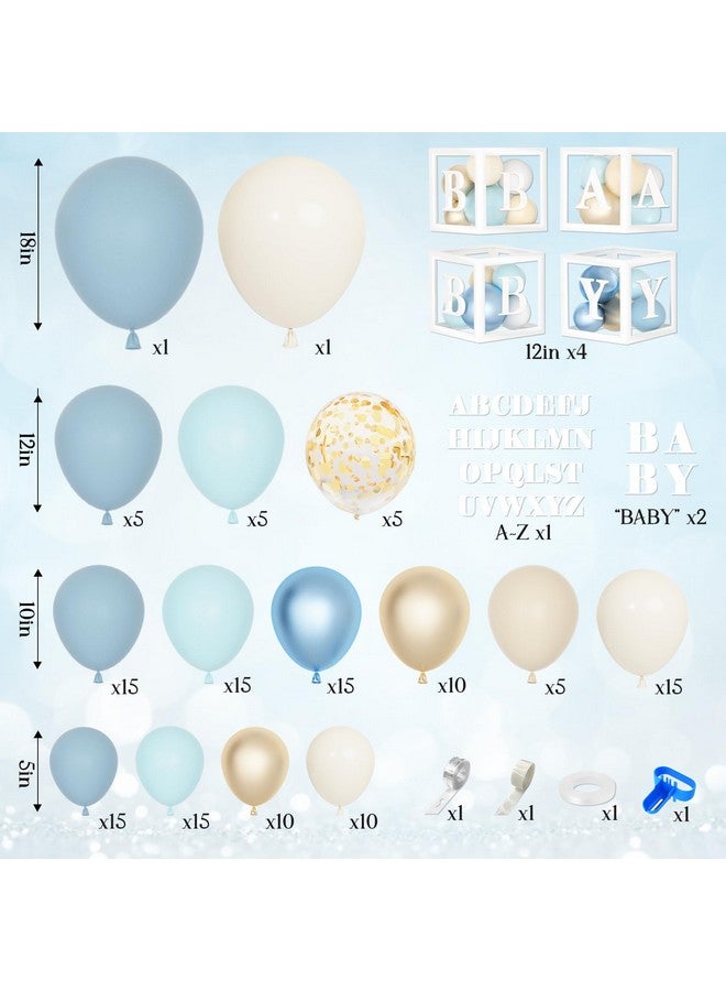Amandir 153pcs Dusty Blue Balloon Baby Shower Decorations for Boy, Blue Balloon Arch Kit Baby Boxes with Letter (A-Z+Baby) for Boho Baby Shower Boy Birthday Gender Reveal Party Supplies - Image 3