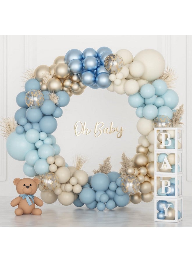 Amandir 153pcs Dusty Blue Balloon Baby Shower Decorations for Boy, Blue Balloon Arch Kit Baby Boxes with Letter (A-Z+Baby) for Boho Baby Shower Boy Birthday Gender Reveal Party Supplies - Image 2