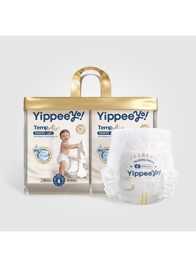 Yippeeyo TempAir Baby Pants | Size 4 for 9–14 kg | 4 packs x 8 pants (32 ct Total) | Ultra-Soft & Breathable | 12-Hour Dryness | Individually Wrapped - Image 1