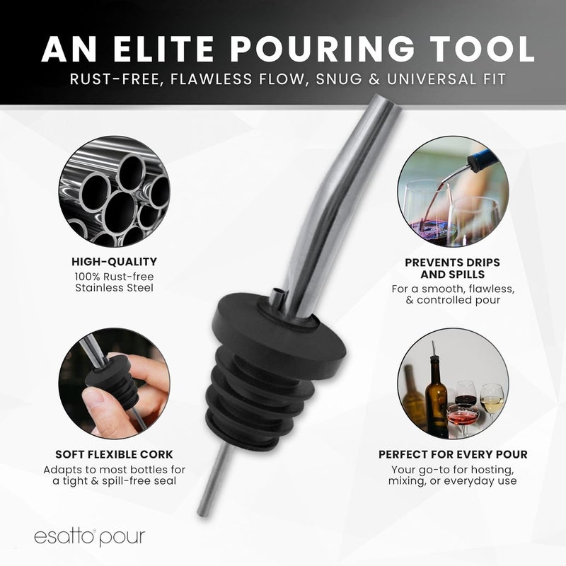 Esatto Stainless Steel Liquor Bar Bottle Pourers - Drip-Free Nozzle - Pour Spouts for Alcohol & Bartending - Universal Fit Speed Spout - Rust-Free & Easy Clean - Chrome (6 Pack) - Image 3