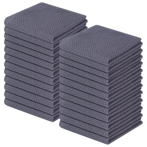 Homaxy 100 Cotton Waffle Weave Kitchen Dish Cloths Ultra Soft Absorbent Quick Drying Dish Towels 12 x 12 Inches 24Pack Dark Grey - Image 1