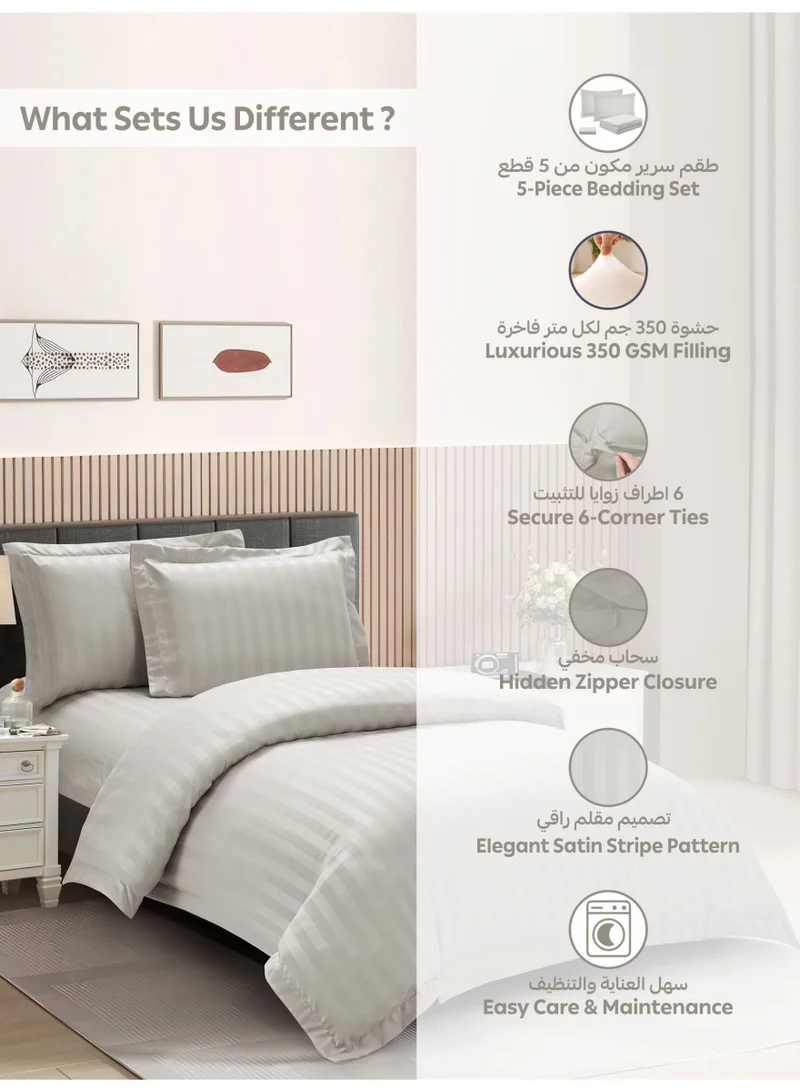 Donetella Striped Comforter Set, Single Size Fits 140x200 cm, 5-Piece Hotel Bedding with 350 GSM Filling – Comforter, Comforter Cover, Fitted Sheet, Pillowshams.