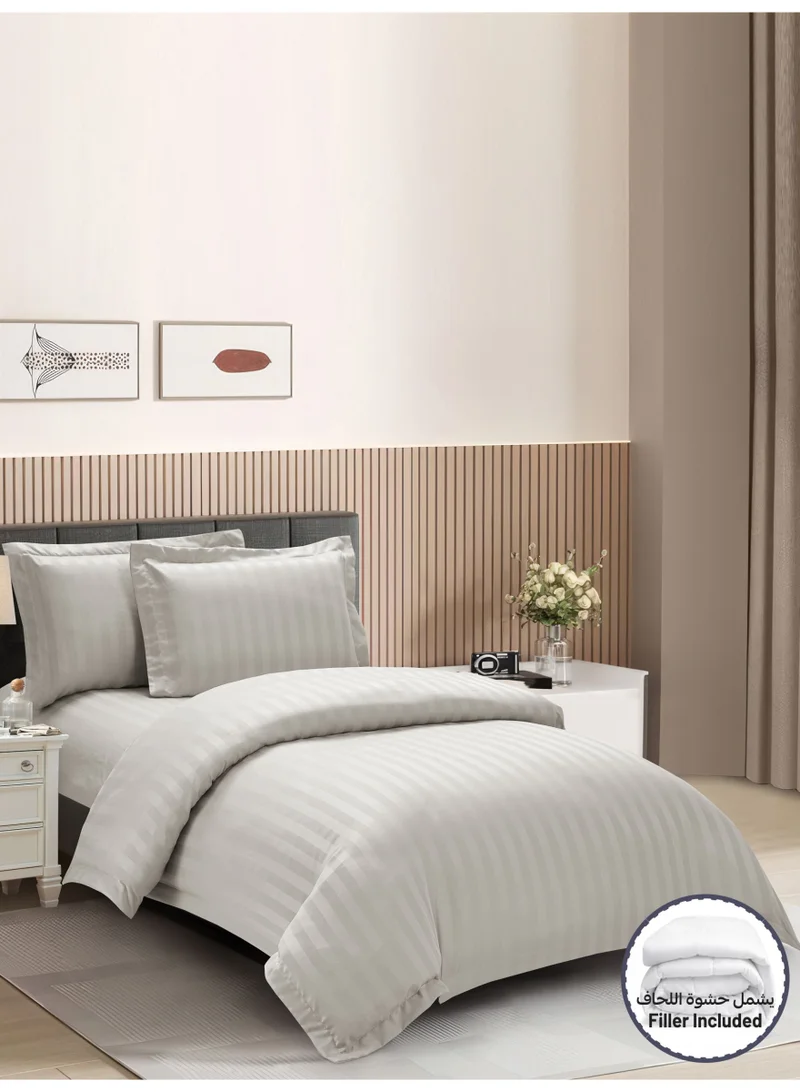 دوناتيلا Striped Comforter Set, Single Size (170x230 cm), 5-Piece Hotel Bedding with 350 GSM Filling – Comforter, Comforter Cover, Fitted Sheet, Pillowshams.