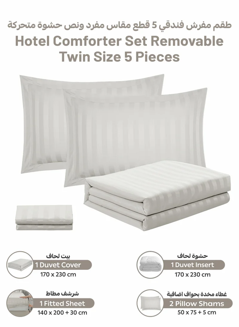 Donetella Striped Comforter Set, Single Size Fits 140x200 cm, 5-Piece Hotel Bedding with 350 GSM Filling – Comforter, Comforter Cover, Fitted Sheet, Pillowshams.