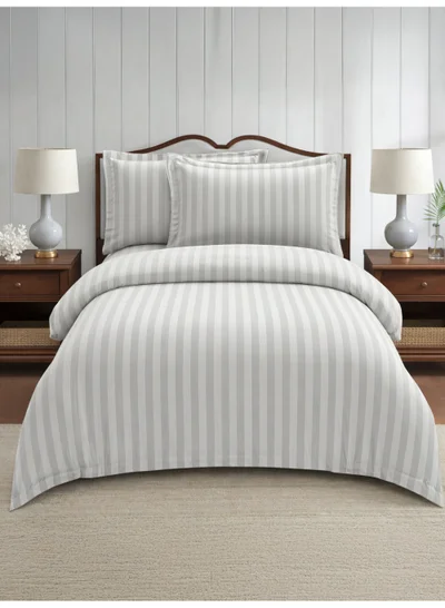 Donetella Hotel Striped Comforter Set, Fits 140x200 cm Size Bed, Removable Duvet Filler Included, 5-Pcs Single Size, 350 GSM Filling.