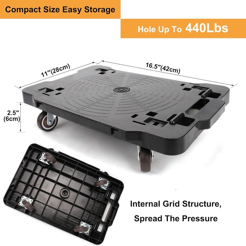 Portable Moving Rollers, 4-Wheel Heavy Furniture Dolly, 440 LBS Capacity, Black, 1 Pack - Image 3