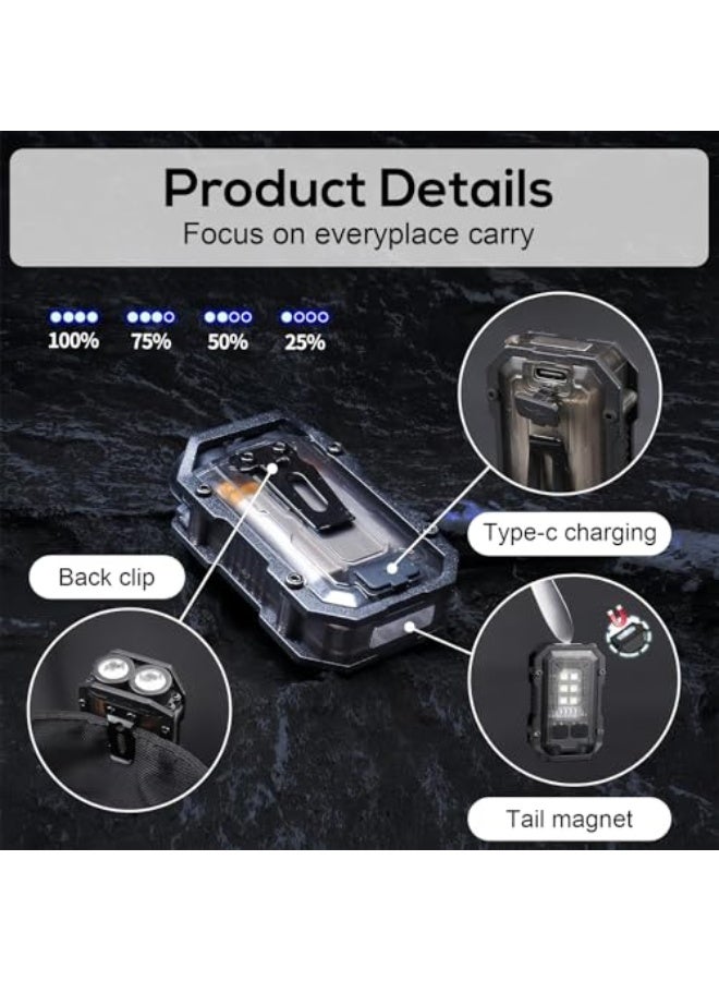 ®【Upgraded】Mini Keychain EDC Rechargeable Flashlight, 1000 High Lumens Super Bright Portable Tactical Pocket Torch with Magnetic Attraction Base, Metal Back Clip, 8 Modes, USB C, Waterproof - Image 5