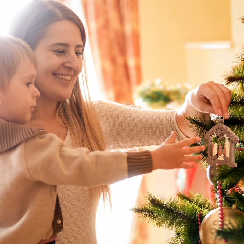كريوو Creawoo Nativity Christmas Tree الحلي الزخارف البحرية مشهد ديكورات حلي معلقة خشبية هدية دينية ملهمة للأصدقاء المسيحيين والعائلة تحتفل بميلاد يسوع 2024 - Image 4