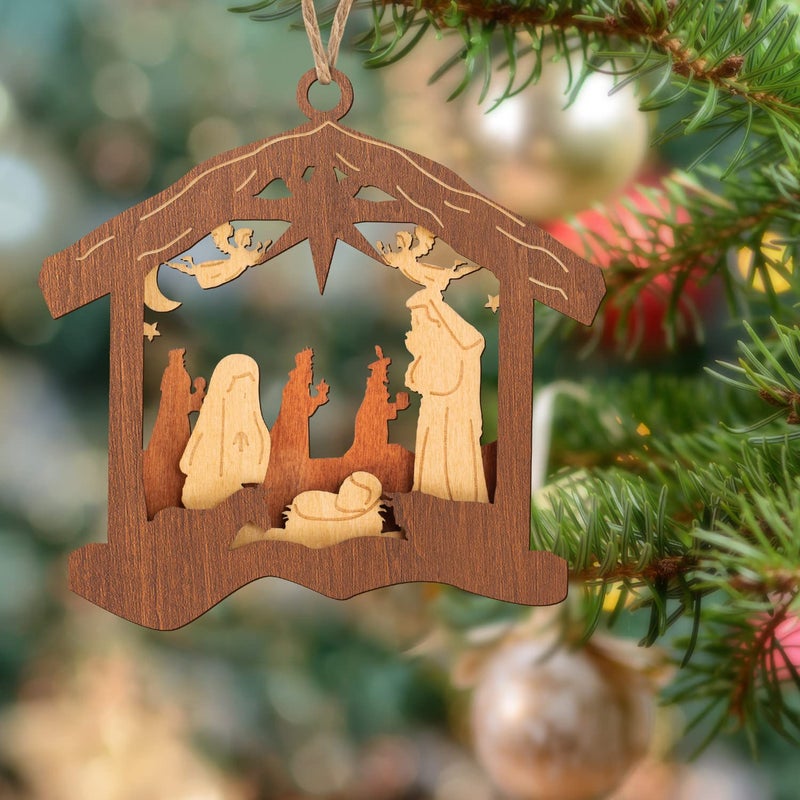 كريوو Creawoo Nativity Christmas Tree الحلي الزخارف البحرية مشهد ديكورات حلي معلقة خشبية هدية دينية ملهمة للأصدقاء المسيحيين والعائلة تحتفل بميلاد يسوع 2024 - Image 2