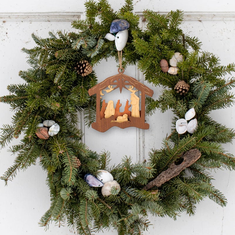 كريوو Creawoo Nativity Christmas Tree الحلي الزخارف البحرية مشهد ديكورات حلي معلقة خشبية هدية دينية ملهمة للأصدقاء المسيحيين والعائلة تحتفل بميلاد يسوع 2024 - Image 5
