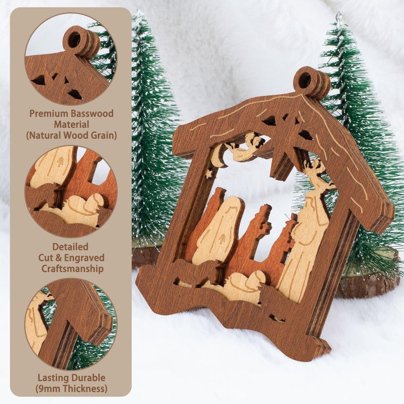 كريوو Creawoo Nativity Christmas Tree الحلي الزخارف البحرية مشهد ديكورات حلي معلقة خشبية هدية دينية ملهمة للأصدقاء المسيحيين والعائلة تحتفل بميلاد يسوع 2024 - Image 3