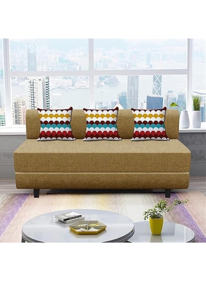 Poppins Home Convertible Jute Fabric Sofa Bed with Washable Cover & Cushions (Golden) - Image 1