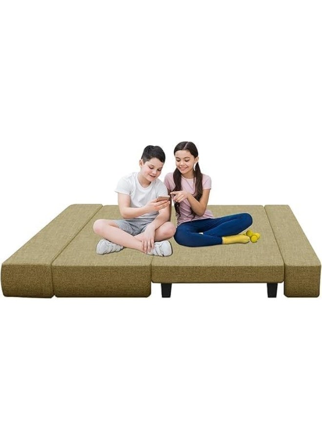 Poppins Home Convertible Jute Fabric Sofa Bed with Washable Cover & Cushions (Golden) - Image 4