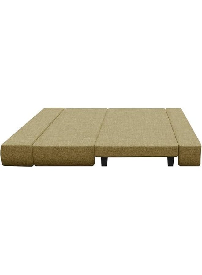 Poppins Home Convertible Jute Fabric Sofa Bed with Washable Cover & Cushions (Golden) - Image 2