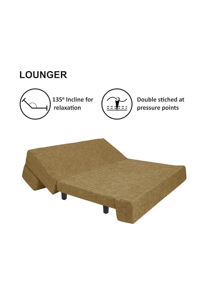Poppins Home Convertible Jute Fabric Sofa Bed with Washable Cover & Cushions (Golden) - Image 3