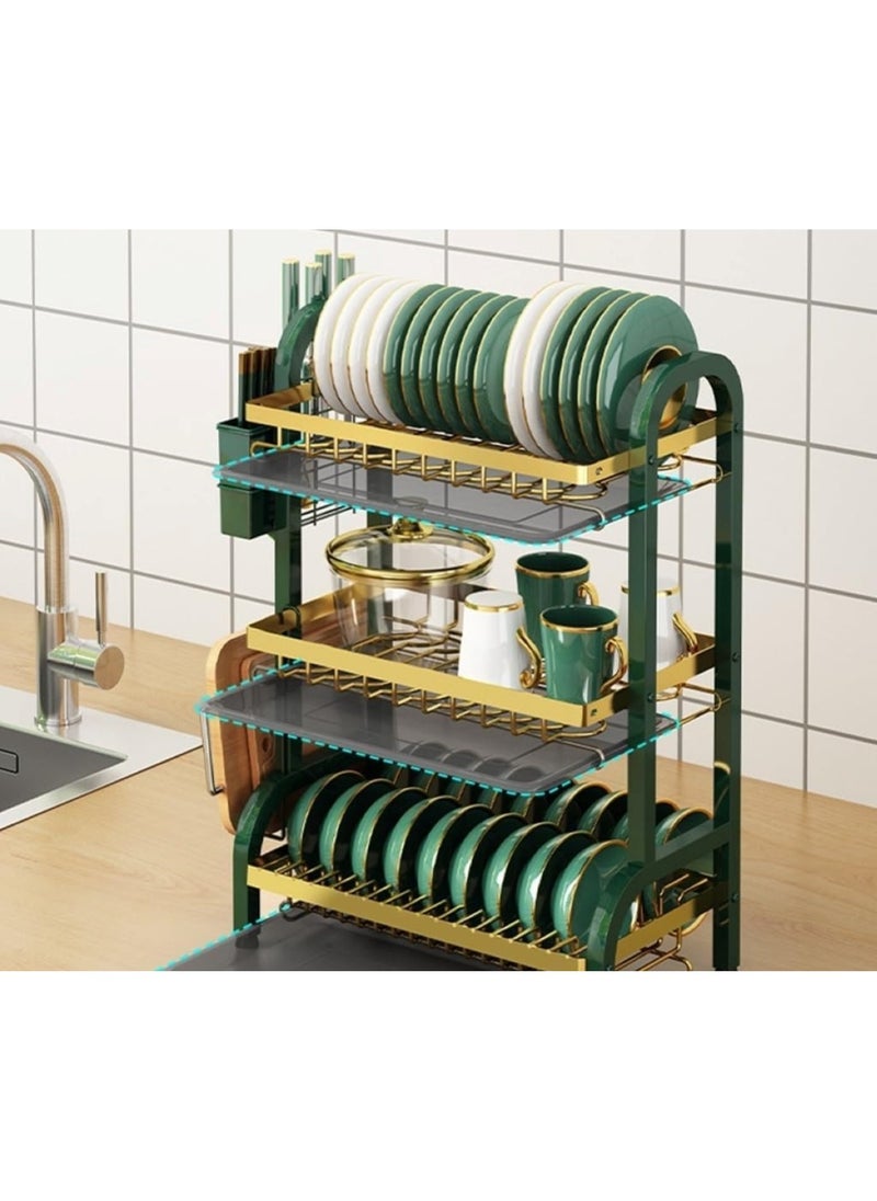 Huitich Kitchen Carbon Steel Drain Bowl and Dish Rack Storage Rack with Chopsticks and Chopping Board  - Image 2