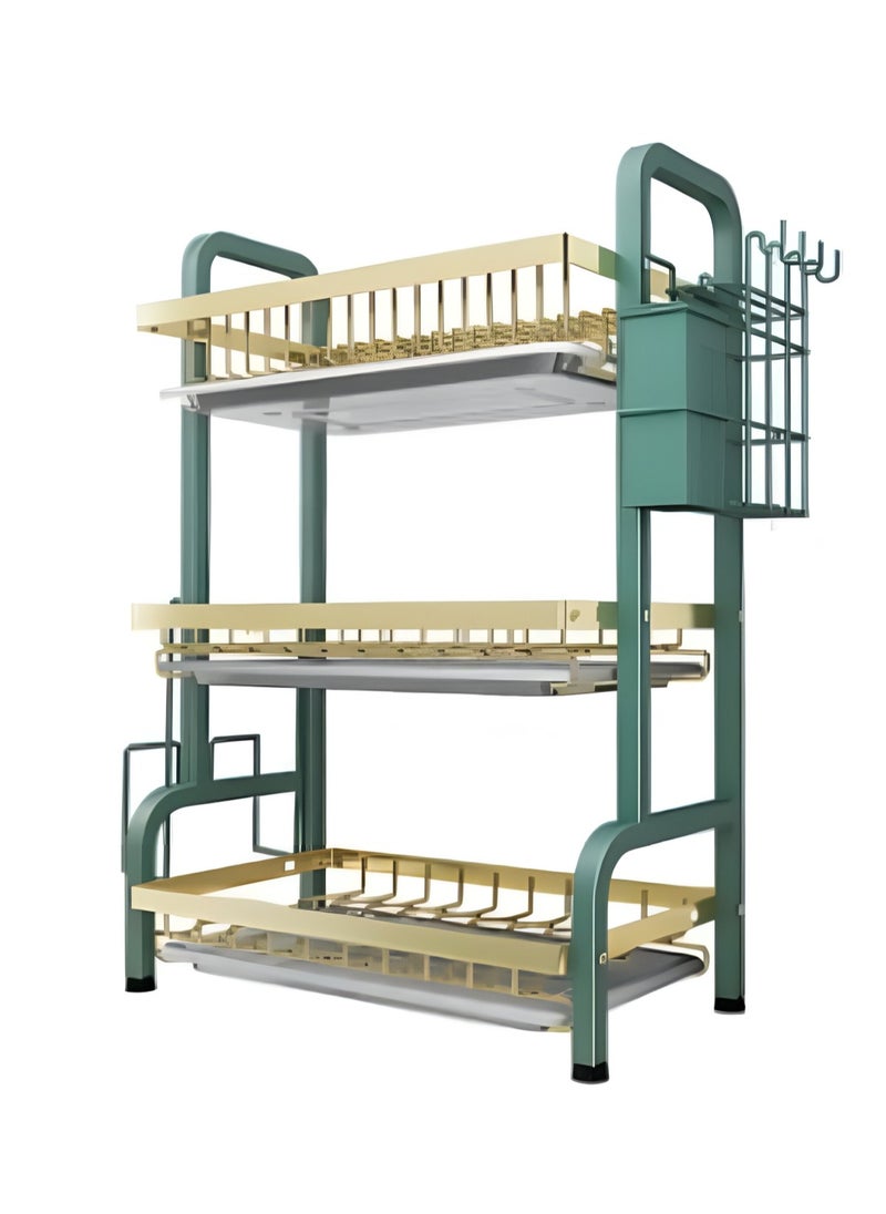 Huitich Kitchen Carbon Steel Drain Bowl and Dish Rack Storage Rack with Chopsticks and Chopping Board  - Image 1