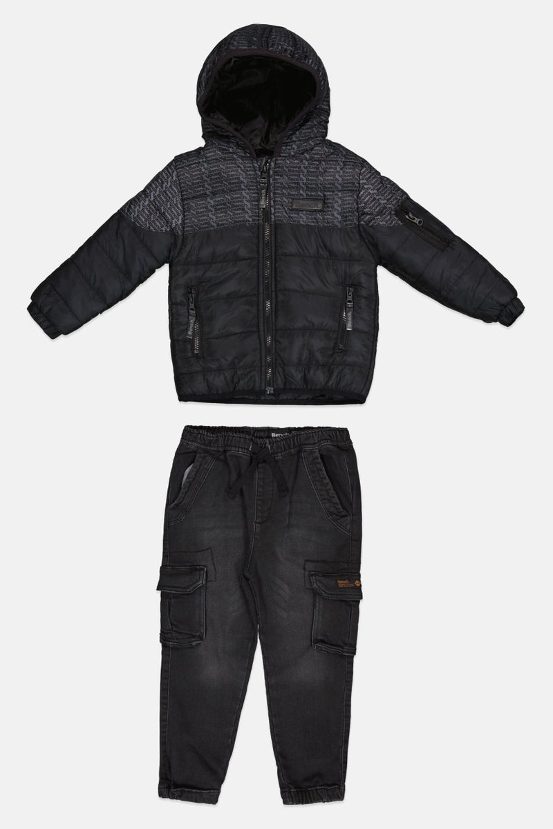 Bench Toddlers Boy 3 Piece Hooded Brand Logo Puffer Jacket Set, Black - Image 4