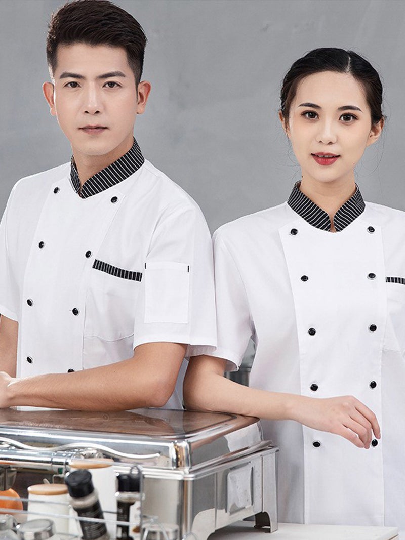 Chef Work Clothes Men'S Long-Sleeved Dining Kitchen Restaurant Cake Shop Baking Women'S Summer Breathable Short-Sleeved Chef Clothes - Image 4