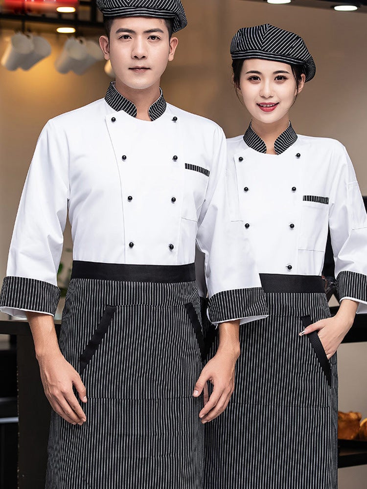 Chef Work Clothes Men'S Long-Sleeved Dining Kitchen Restaurant Cake Shop Baking Women'S Summer Breathable Short-Sleeved Chef Clothes - Image 2