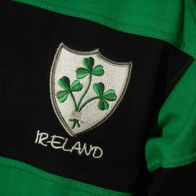 Malham USA Irish Rugby Shirt for Men, Green and Blue with Shamrock Crest, Irish Fan Shirt, Large. - Image 3