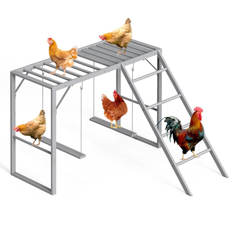 CADUKE Chicken Perch Swing, Chicken Roosting Bars with Ladder for Coop, Metal Pet Swing Set for Pet's Healthy & Happy for 8-10 Chick, Grey - Image 1