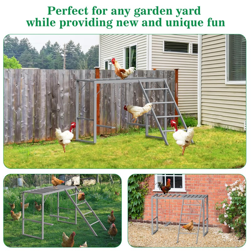 CADUKE Chicken Perch Swing, Chicken Roosting Bars with Ladder for Coop, Metal Pet Swing Set for Pet's Healthy & Happy for 8-10 Chick, Grey - Image 2
