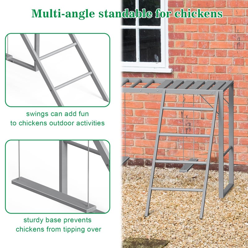 CADUKE Chicken Perch Swing, Chicken Roosting Bars with Ladder for Coop, Metal Pet Swing Set for Pet's Healthy & Happy for 8-10 Chick, Grey - Image 5