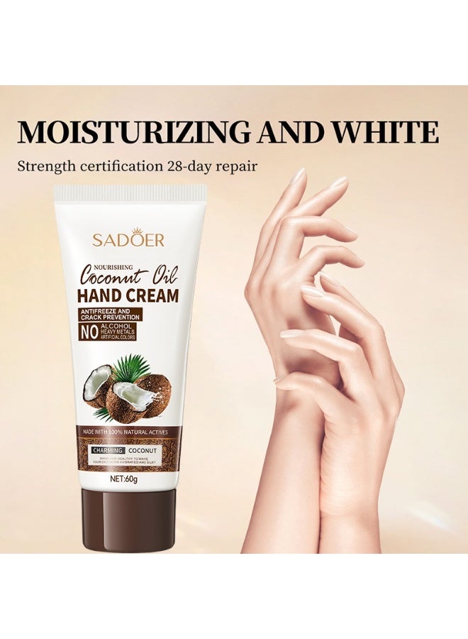 SADOER Coconut Oil Hand Cream,Nourishing Whitening Moisturizing Skin Care Cream, Fast Absorbing Anti Ageing Hand Cream 60g - Image 1