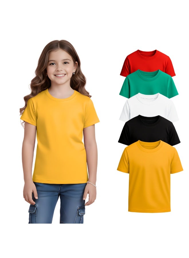 PRINTSHOP4ME Pack Of 5 Girls T-Shirts – Soft Cotton Round Neck Short Sleeve Tees For Daily Wear – Comfortable Fit For School,Daily Use,Outdoor Play, Weekend Trips And Travel - Image 1