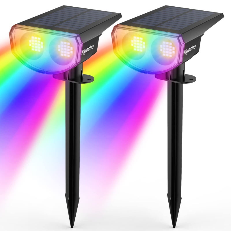 Kyosho Solar Color Spot Lights Outdoor, 9 Lighting Modes Halloween Christmas 38 LEDs Color Changing Tree Pool Outdoor Lights, Waterproof RGBW Multicolor Solar Spotlight , 2 Pack - Image 1