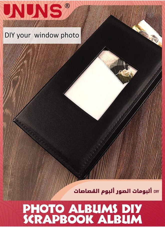 UNUNS ألبومات الصور، 4x6 بوصة سعة كبيرة 300 صورة، غلاف جلد PU صفحة داخلية سوداء، ألبومات سكربوك يدوي للعائلة، كتاب صور، ألبومات رف الكتب للزفاف عيد الميلاد عطلة الطفل ذكرى السنوية  - Image 3
